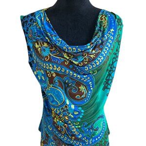 Jennie & Marlis Large Multicolor Paisley Sleeveless Drape Neck Blouse